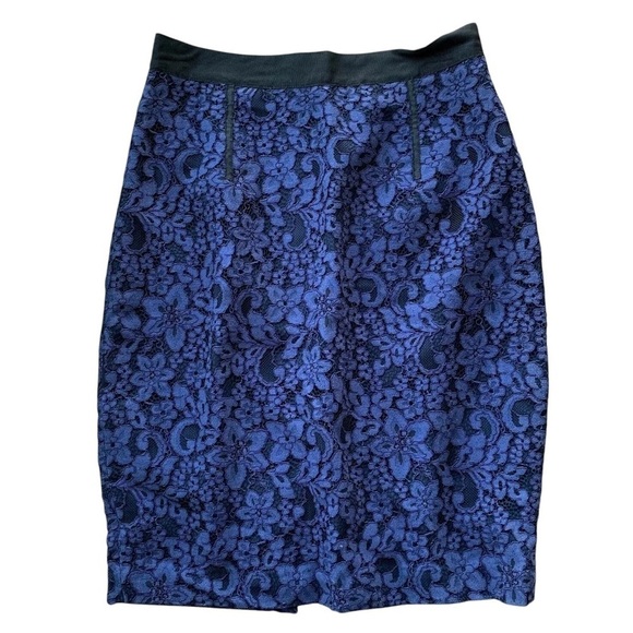 Tracy Reese New York Lace Floral Pencil Skirt Career Navy Blue Black Size 4 - Picture 6 of 6